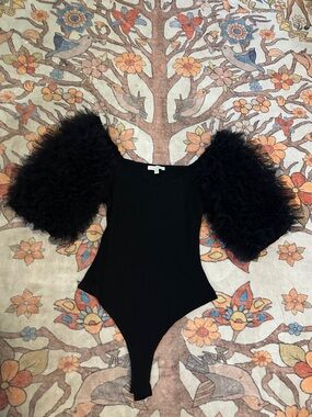 Flying Tomato Black Puff-Sleeve One-Piece Bodysuit